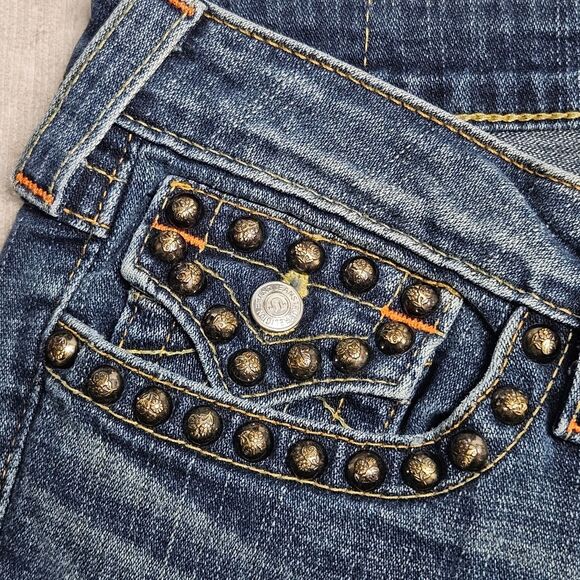 True Religion Billy Jeans Womens 30 Studs Details Flaps Pockets Low Rise Y2K - Picture 6 of 15